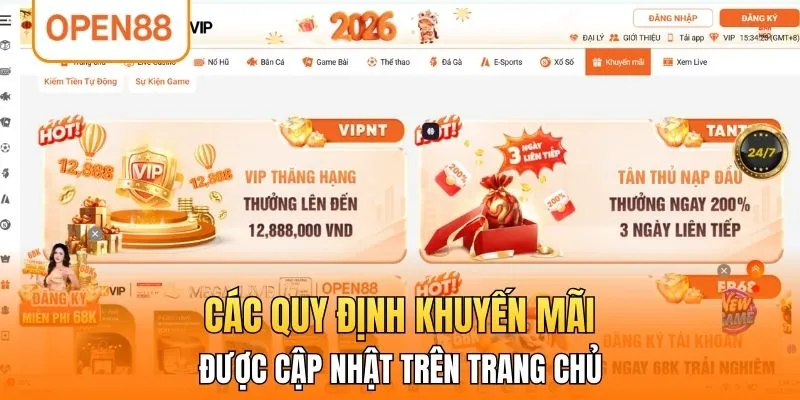 Các quy định khuyến mãi được cập nhật trên trang chủ